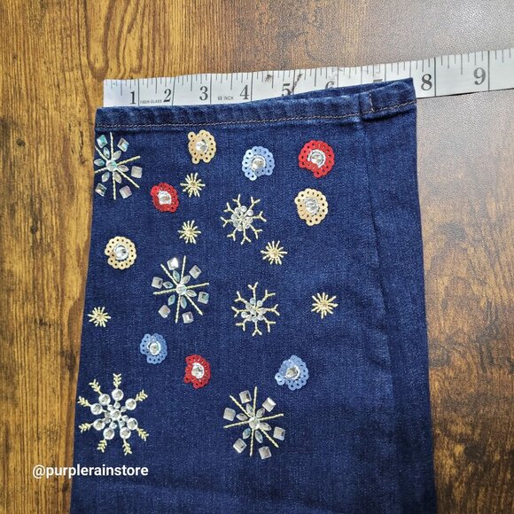 Chico's Jeans 4 = 20 Girlfriend Slim Leg Ankle High Rise Floral Embellished - Picture 9 of 11